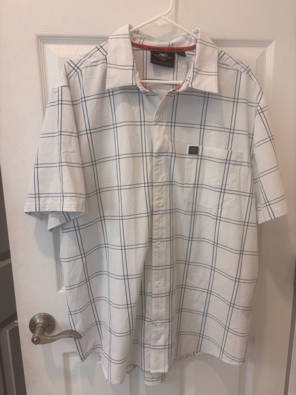 Harley-Davidson Performance White Short-Sleeve Windowpane Button-Down Shirt
